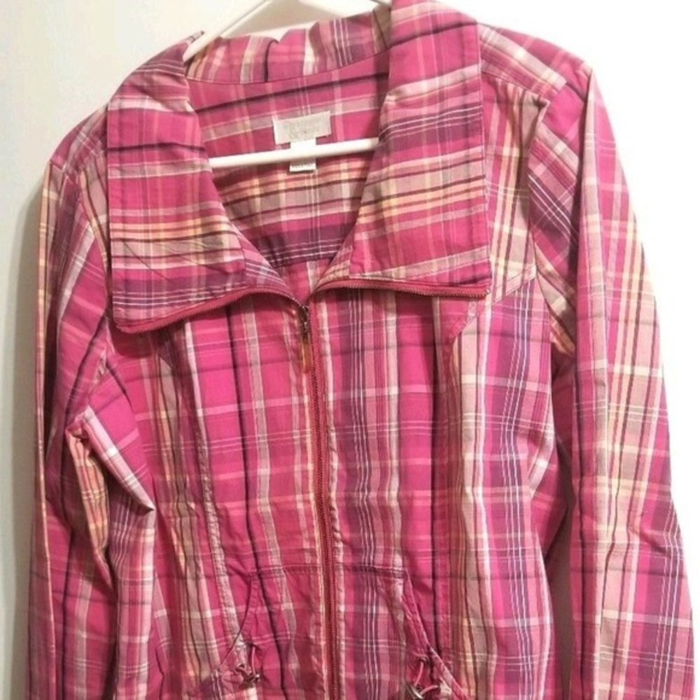 Christopher & Banks‎ Pink Plaid Jacket Zip E15-E